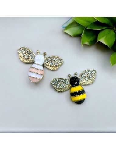 Ciondolo Ape smaltata in Ottone Oro con Strass 16.5x24mm 1pz - Gioie d'Oriente