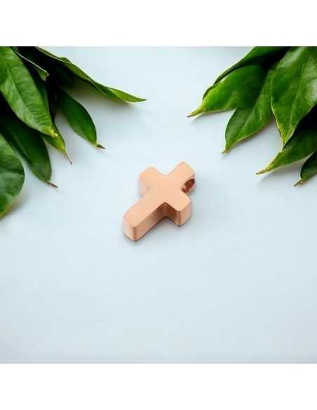 Ciondolo croce in acciaio inossidabile oro rosa 5x8x3 mm 1pz Gioie d'Oriente
