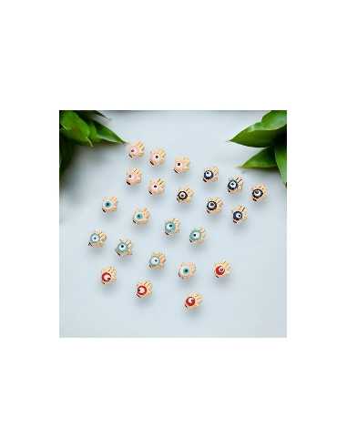 Ciondolo Charms mano smaltata con occhio greco 7x7mm base oro
