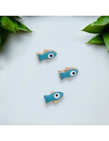 Ciondolo Charms pesce smaltato con occhio greco 10.1x6.4mm ottone