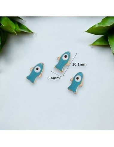 Ciondolo Charms pesce smaltato con occhio greco 10.1x6.4mm ottone