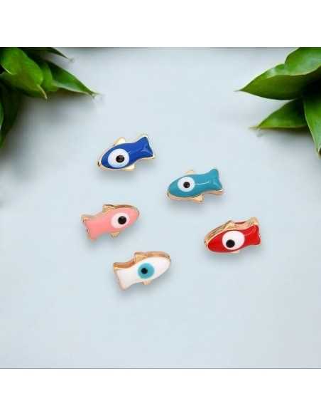 Ciondolo Charms pesce smaltato con occhio greco 10.1x6.4mm ottone