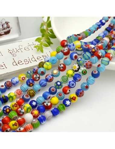 Filo di Perle Millefiori in Vetro di Murano multicolore 6mm 39cm | GDO