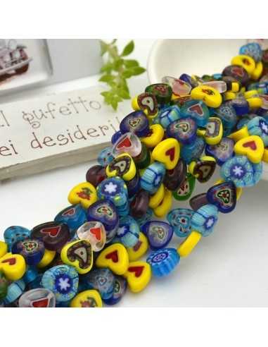 Filo di Perle a forma di Cuore in Vetro di Murano Multicolore 10mm 40cm | GDO