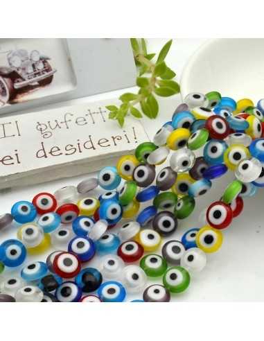 Filo di Perle Tonde con Occhio in Vetro di Murano Multicolore 8mm | GDO