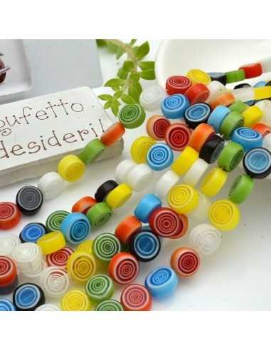 Filo di Perle tonde piatte con Cerchi in Vetro di Murano multicolore 8mm 40cm | GDO