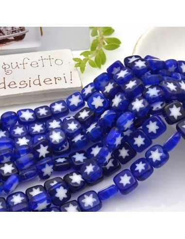 Filo di Perle Quadrate con stelle in Vetro di Murano blu 8mm 40cm | GDO