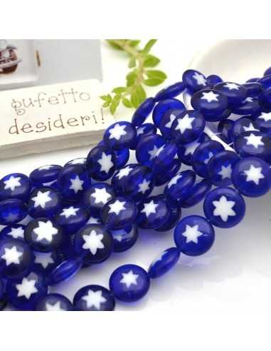 Filo di Perle mezze bombate con stelle in Vetro di Murano blu 12mm 41cm | GDO