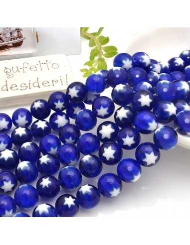 Filo di Perle rotonde lisce con stelle in Vetro di Murano blu 10mm 41cm | GDO