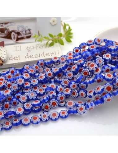 Filo di Perle con Fiori in Vetro di Murano blu, rosso e bianco 40cm 8mm | GDO