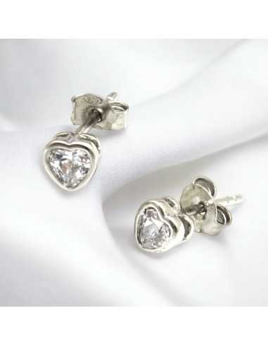 Orecchini perno cuore trasparente in argento 925% da 5 mm