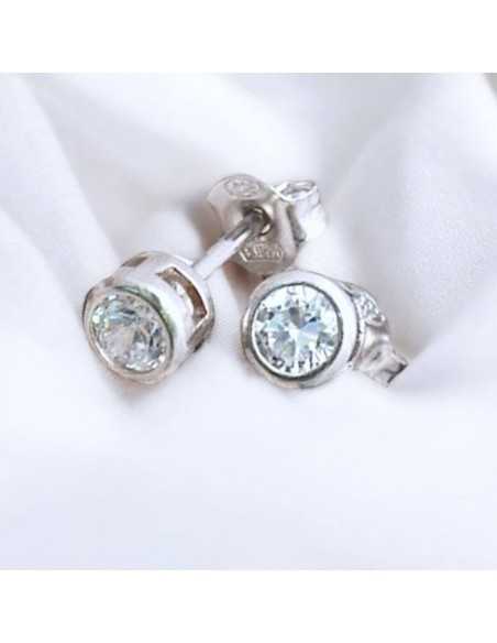 Orecchini Punto Luce Tondi in Argento 925 con Zircone trasparente
