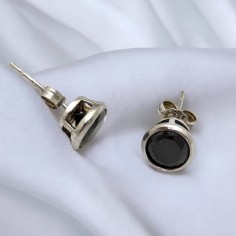 Orecchini Punto Luce Tondi con bordo in Argento 925 con Zircone Nero |GDO