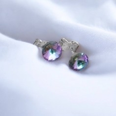 Orecchini a lobo tondi 5mm in cristallo multicolor e argento 925%