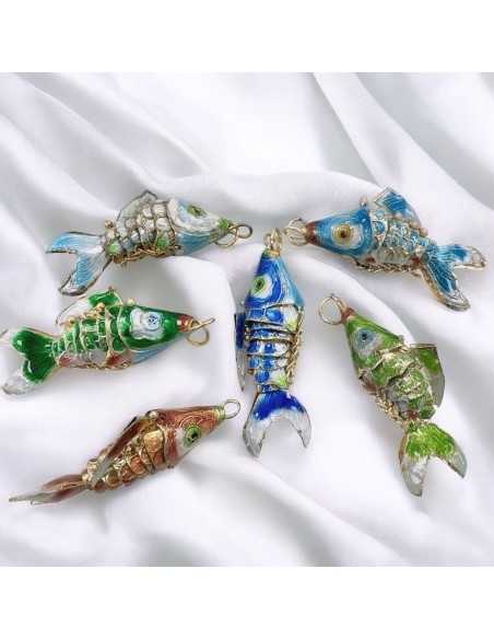 Ciondolo Pesce Koi mobile in ottone smaltato cloisonné 20x45mm 1pz - Vari colori | GDO
