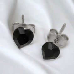 Orecchini perno cuore argento 925 con cristallo nero 5mm | GDO
