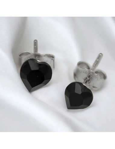 Orecchini perno cuore argento 925 con cristallo nero 5mm | GDO