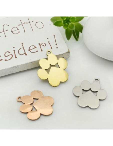 Ciondolo impronta zampa in acciaio inossidabile 14x17 mm 1pz Gioie d'Oriente
