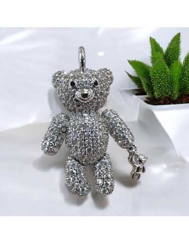 Ciondolo orsetto baby in ottone argento con strass 30x19mm 1pz Gioie d'Oriente