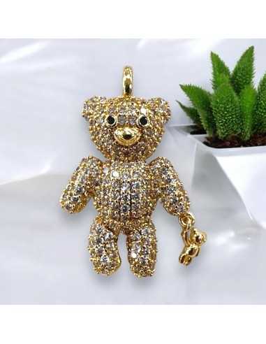 Ciondolo orsetto baby in ottone oro con strass 30x19mm 1pz Gioie d'Oriente
