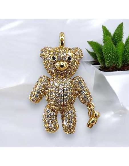 Ciondolo orsetto baby in ottone oro con strass 30x19mm 1pz Gioie d'Oriente