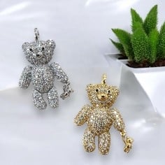 Ciondolo orsetto baby in ottone con strass 30x19mm 1pz Gioie d'Oriente