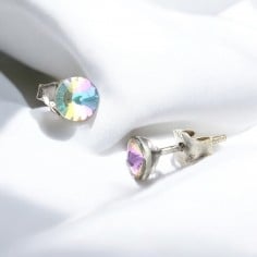 Orecchini a lobo tondi 5mm in cristallo multicolor rosa e argento 925% | GDO