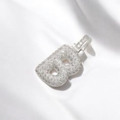 Pendente lettera iniziale in ottone argento con zirconi 30mm 1pz Gioie d'Oriente 2