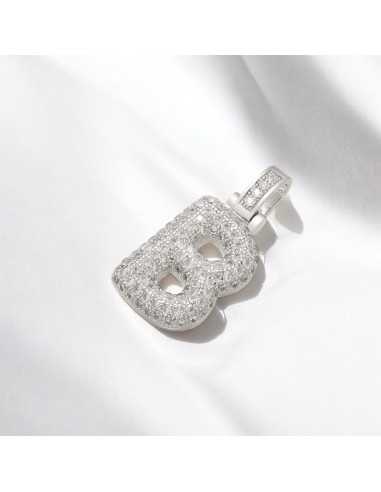 Pendente lettera B in ottone argento con zirconi 30mm 1pz Gioie d'Oriente