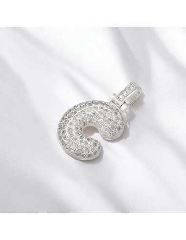 Pendente lettera C in ottone argento con zirconi 30mm 1pz Gioie d'Oriente