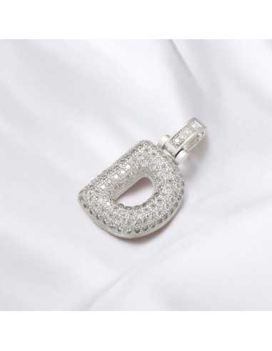 Pendente lettera D in ottone argento con zirconi 30mm 1pz Gioie d'Oriente