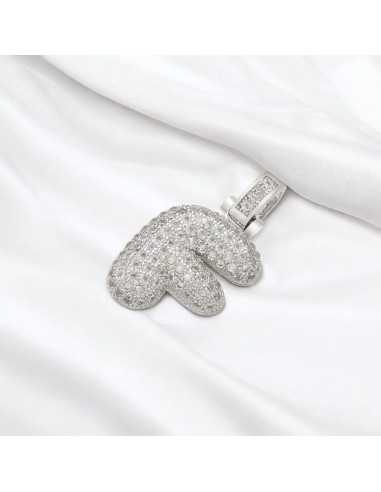 Pendente lettera F in ottone argento con zirconi 30mm 1pz Gioie d'Oriente