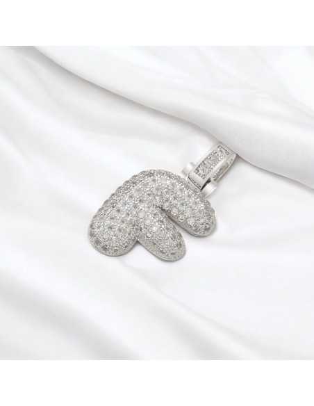 Pendente lettera F in ottone argento con zirconi 30mm 1pz Gioie d'Oriente