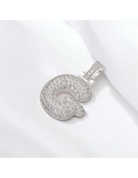 Pendente lettera G in ottone argento con zirconi 30mm 1pz Gioie d'Oriente