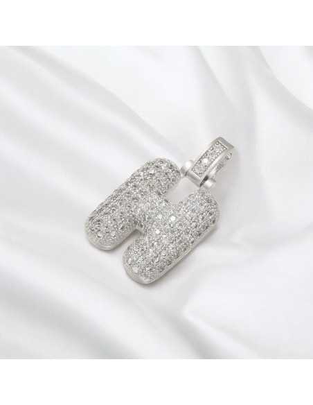 Pendente lettera H in ottone argento con zirconi 30mm 1pz Gioie d'Oriente