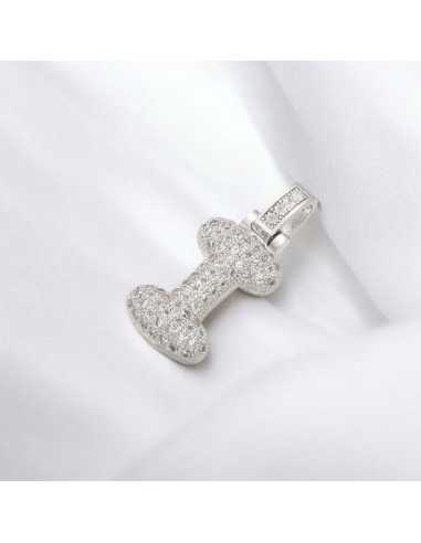 Pendente lettera I in ottone argento con zirconi 30mm 1pz Gioie d'Oriente