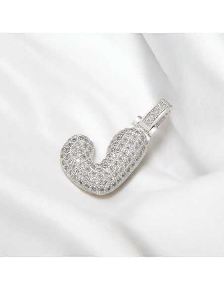 Pendente lettera J in ottone argento con zirconi 30mm 1pz Gioie d'Oriente