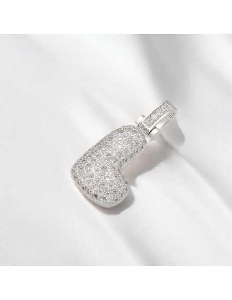 Pendente lettera L in ottone argento con zirconi 30mm 1pz Gioie d'Oriente