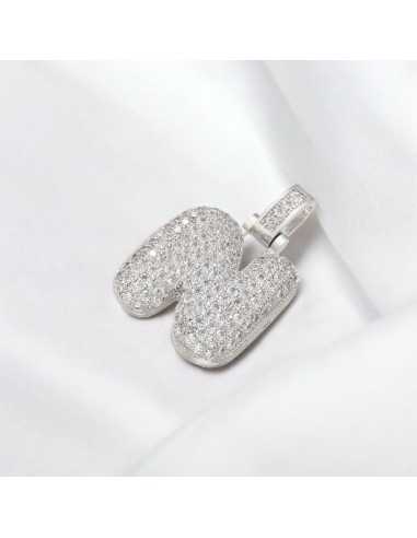 Pendente lettera N in ottone argento con zirconi 30mm 1pz Gioie d'Oriente