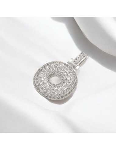 Pendente lettera O in ottone argento con zirconi 30mm 1pz Gioie d'Oriente
