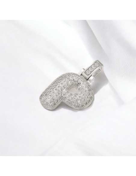 Pendente lettera P in ottone argento con zirconi 30mm 1pz Gioie d'Oriente