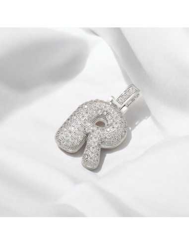 Pendente lettera R in ottone argento con zirconi 30mm 1pz Gioie d'Oriente