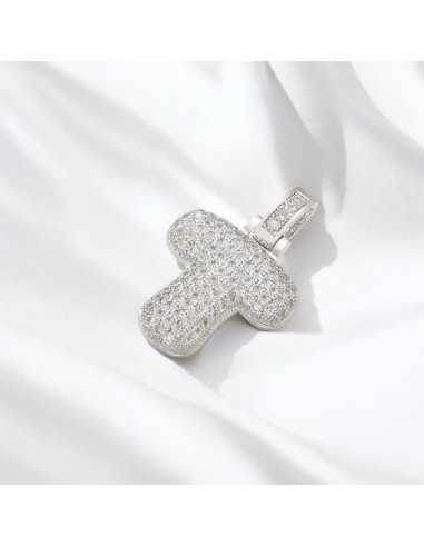 Pendente lettera T in ottone argento con zirconi 30mm 1pz Gioie d'Oriente