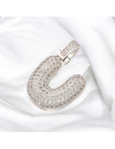 Pendente lettera U in ottone argento con zirconi 30mm 1pz Gioie d'Oriente