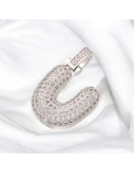 Pendente lettera U in ottone argento con zirconi 30mm 1pz Gioie d'Oriente