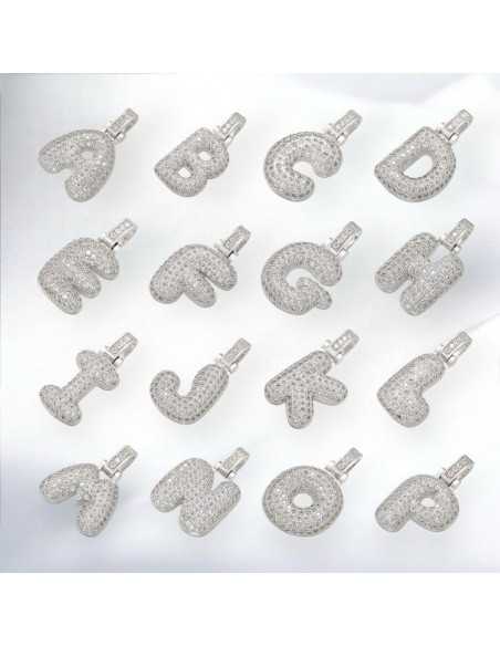 Pendente lettera iniziale in ottone argento con zirconi 30mm 1pz Gioie d'Oriente