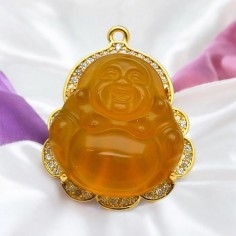Ciondolo Buddha giada arancione con base oro Gioie d'Oriente 2