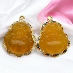 Ciondolo Buddha giada arancione con base oro Gioie d'Oriente