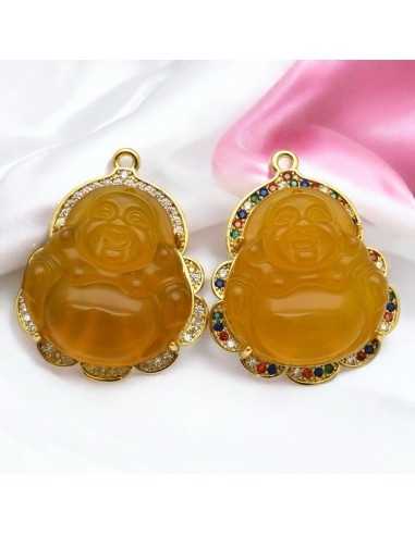 Ciondolo Buddha giada arancione con base oro Gioie d'Oriente
