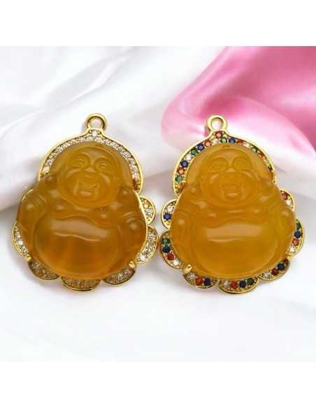 Ciondolo Buddha giada arancione con base oro Gioie d'Oriente